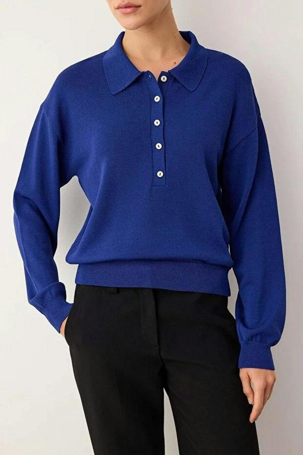 WOVCOR Mercerized Look Polo Collar Knit Sweater