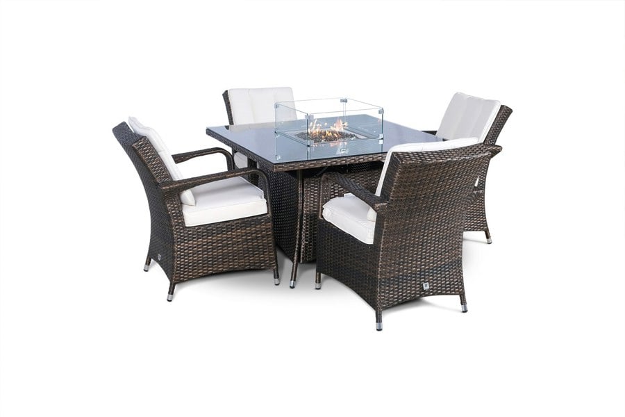 Giardino Arizona Fire Pit 4 Seater Square Rattan Dining Set