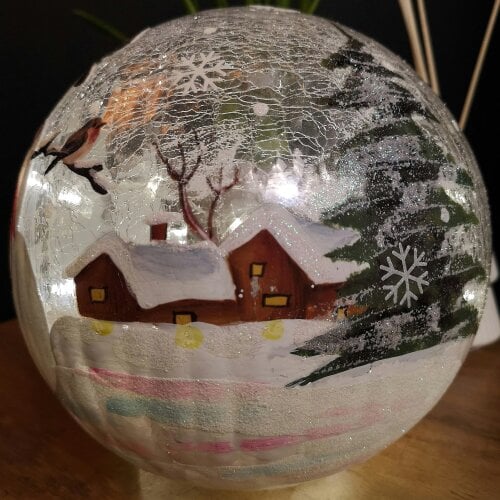 Samuel Alexander 20cm Battery Operated Warm White LED Crackle Effect Ball Christmas Decoration with Snowman