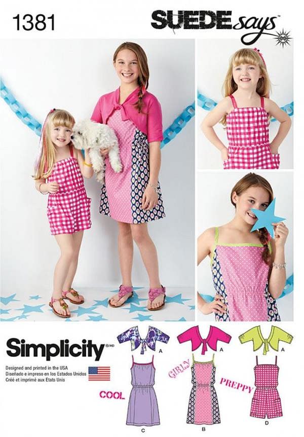 Simplicity Sewing Pattern 1381, Jackets, Dresses, Jumpsuits for Kids, HH (3-4-5-6) - Easy