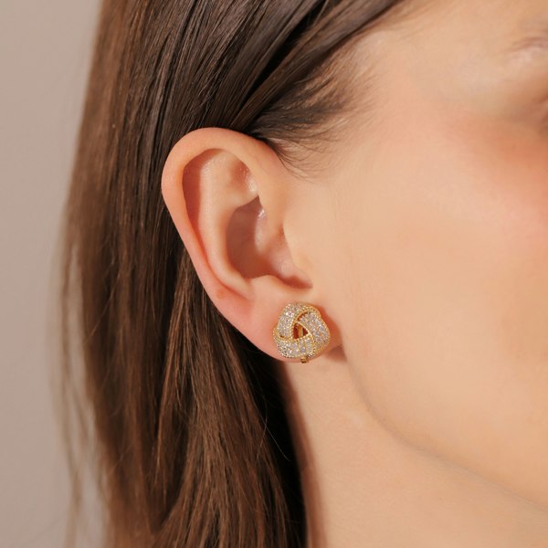 Gold Trip Crystal Knot Clip On Earrings