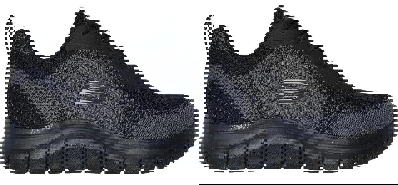 Skechers Track Glendor Mens Lace Up Gym Memory Foam Sport Trainers, black and gray athletic sneakers with lightweight sole.