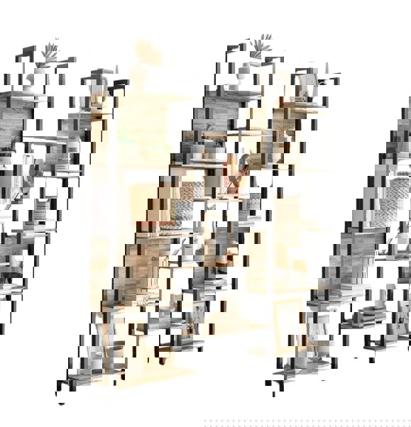 Modcraft Industrial Bookshelf with 14 Shelves – Turquoise Brown & Black Metal Frame – 158cm Wide Bookcase