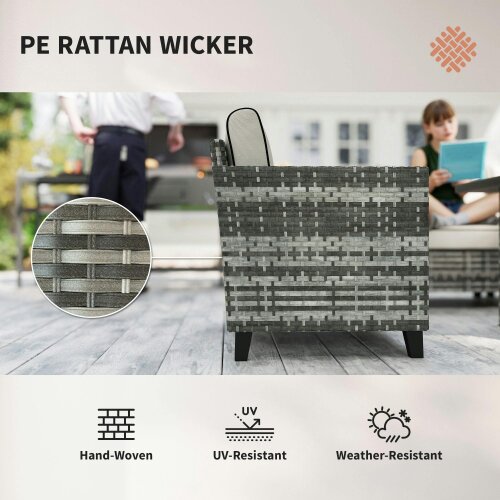 Wyld Haus Nerato Grey Rattan 4 Seater Garden Furniture Set With Gas Fire Pit Table