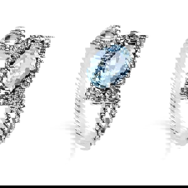Gemondo Art Deco Style Oval Blue Topaz & Marcasite Ring in Sterling Silver