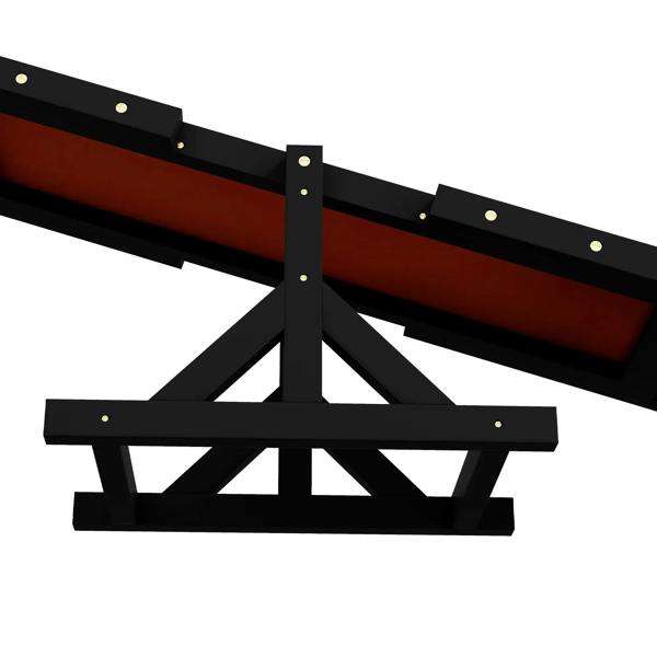 Black wooden dog seesaw with cross-brace support and orange underside platform