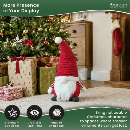 Large Christmas Cute Groovikert Gonk Figure in Red, Soft Freestanding Festive Decoration, 51cm Tall Polyester Character, 23cm Wide x 17cm Deep
