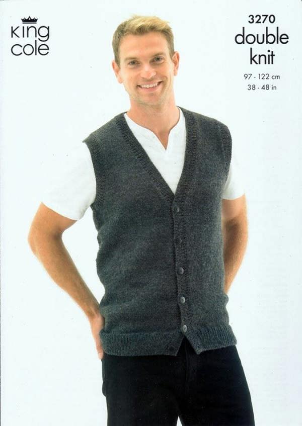 King Cole Merino Knitting Pattern 3270, Waistcoats, Tops, Slipovers, Sweaters for Men, 38 - 48 Inches - Intermediate