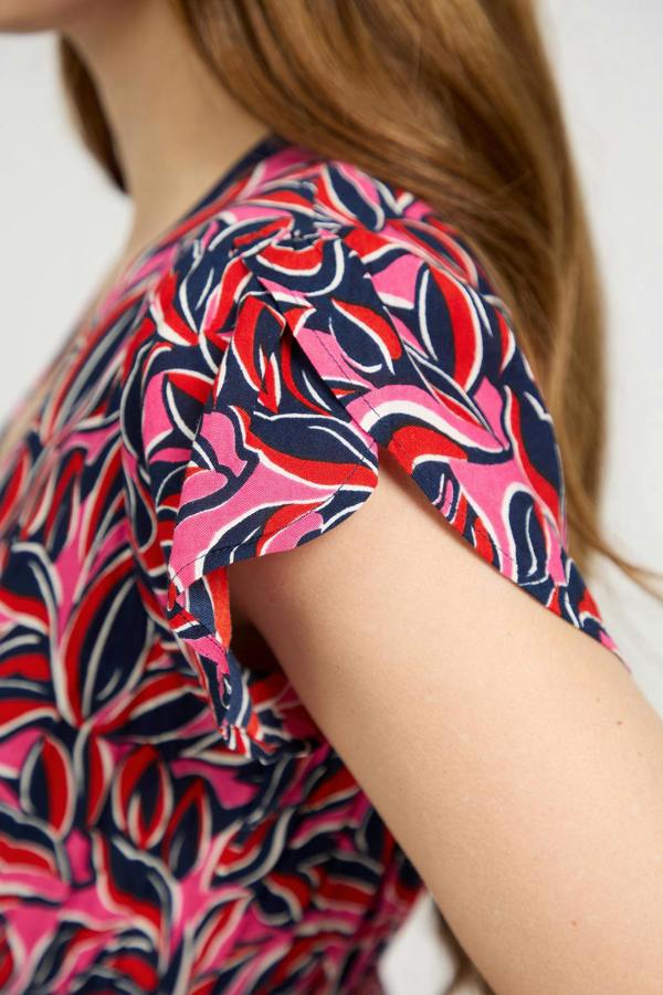 Mudflower Leaf Print Flared Button-Up Midi Dress