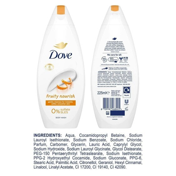 Dove Fruity Nourish Body Wash 0% Sulfate SLES for Softer & Smoother Skin, 225ml