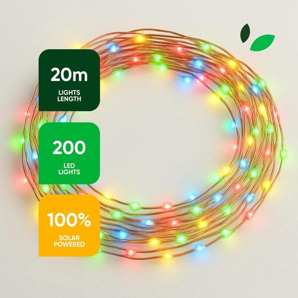 Gardenwize 20m Solar Multi-Coloured LED String Lights – 200 LEDs