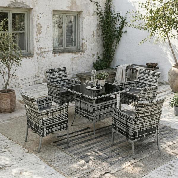 Wyld Haus Hayosa Yoka Rattan Grey 4 Seaeter Garden Dining Set With Cushions
