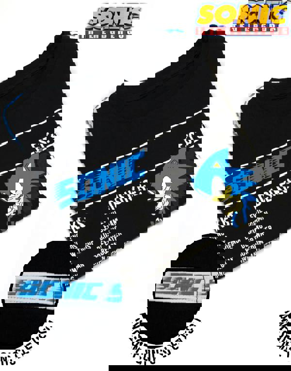 Sonic the Hedgehog Boys Black Sonic Stats Graphic Short Sleeved T-Shirt