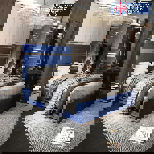 Casa Magna Bentley Upholstered Soft Velvet Metal Bed Frame - Blue