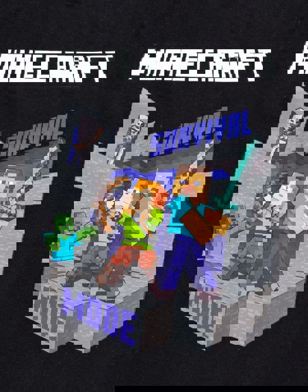 Minecraft Boys Black Alex And Steve Placement Print Short Sleeved T-Shirt