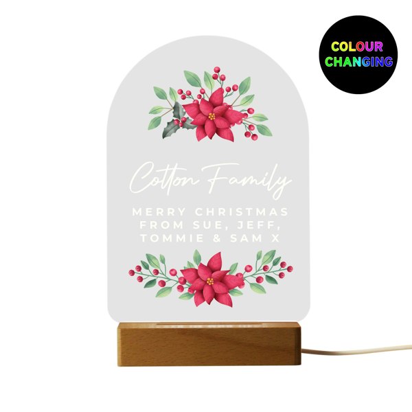 Personalised Memento Company Personalised Christmas Poinsettia Wooden Based LED Light