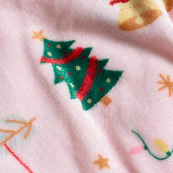 Catherine Lansfield Christmas Happy Holidays Cosy Fleece Blanket Throw Pink