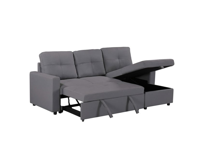 SQUAREBOXX Newport Leather 3 Seater Pullout Sofa Bed in Grey with Storage Compartment