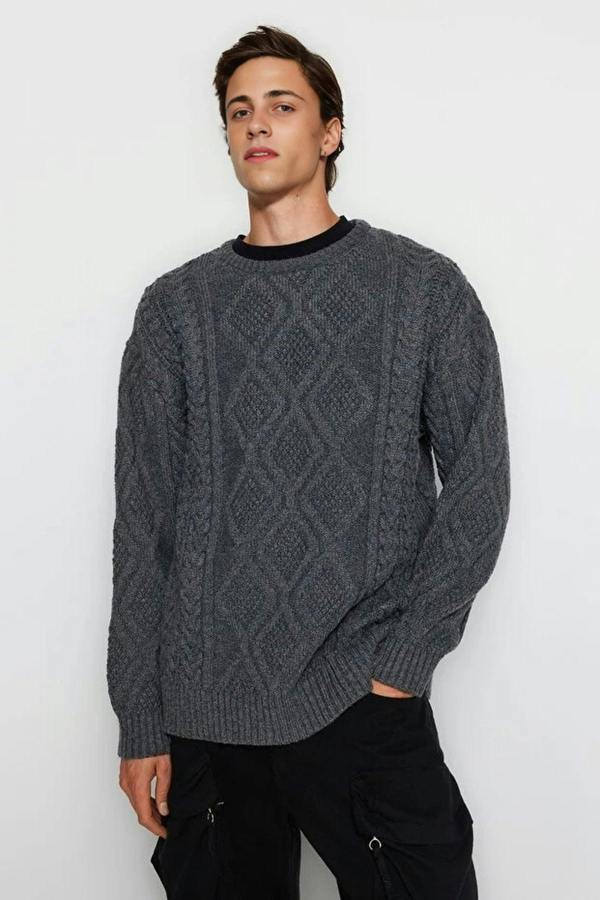 WOVCOR Crew Neck Hair Knit Men's Sweater