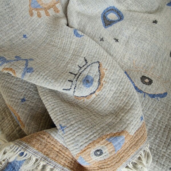 Cotton and Olive Boncuk Muslin Cotton Throw vs Towel