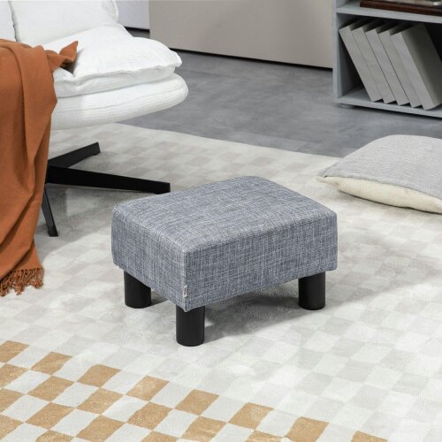 Wyld Haus Nekael Linen Grey Cube Footstool With 4 Plastic Feet
