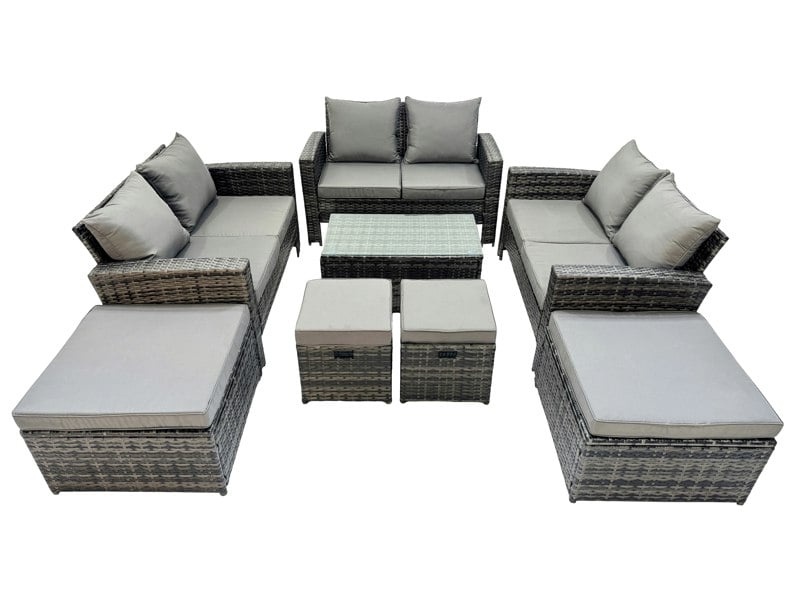 Fimous PE Rattan Garden Furniture Set Lounge Double Seat Sofa Coffee Table Set with 4 Stools Dark Grey MixedMixed