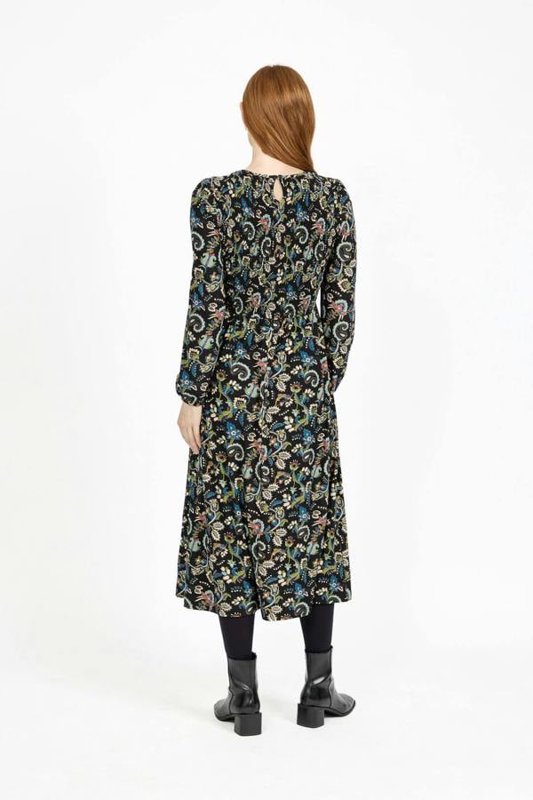 Mudflower Paisley Print Shirred Soft Touch Bodice Midi Dress