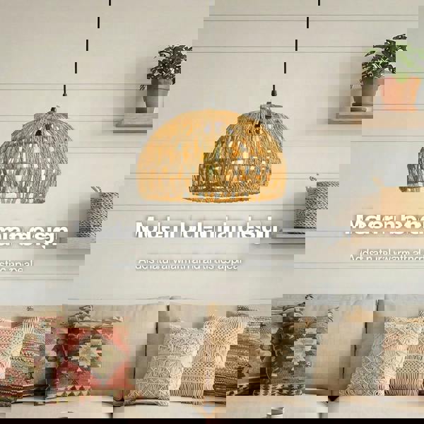 Emitto Rustic Ceiling Pendant Light Shade Hemp Rope Lamp Shade Boho Yellow 23cm