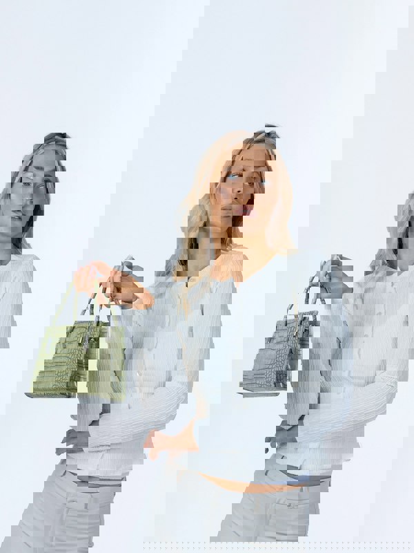 SVNX Mini Croc Crossbody Bag in Sage