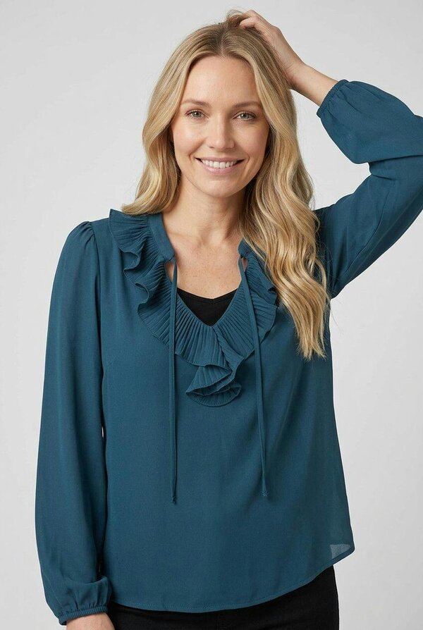 Izabel London Ruffle Front Long Sleeve Blouse