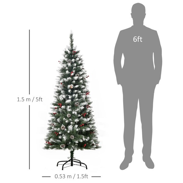 HOMCOM 5FT Artificial Christmas Tree Xmas Indoor Decoration w/ Pinecone