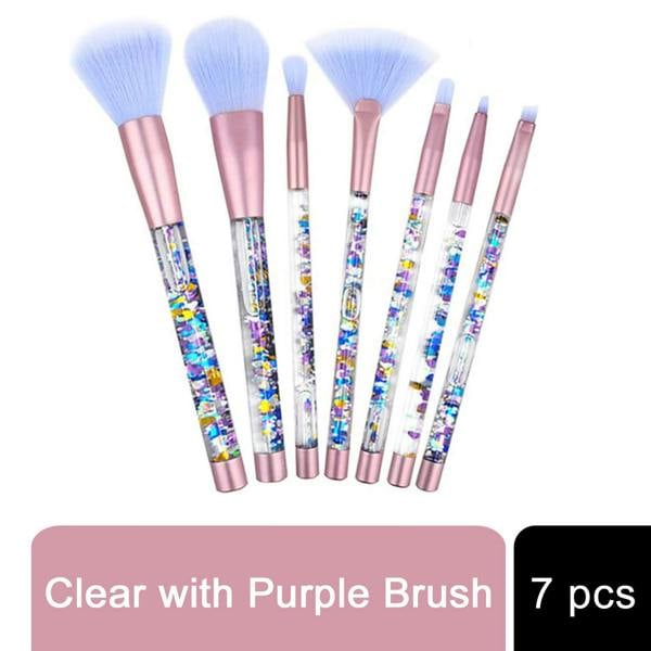 Aquarius Makeup Brush Set 7pc Liquid Glitter Handle Beauty Tool Kit Pink