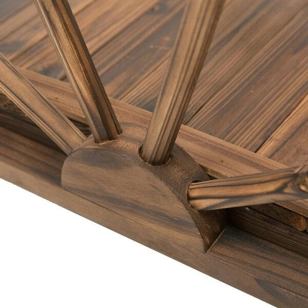 Wooden Garden Bridge Lawn Décor Stained Finish Arc Outdoor Pond WalkwayYard Decoration Half Wheeled Railings 100L x 50W x 37Hcm