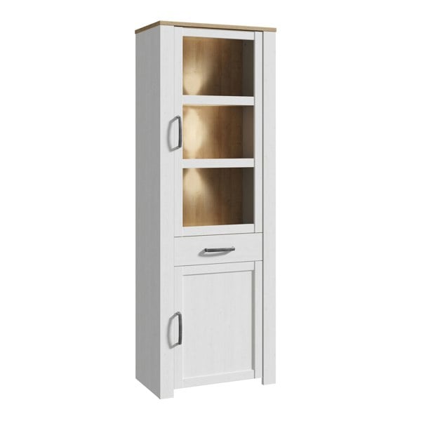 Furniture To Go Bohol Narrow Display Cabinet inc. 2x LED Lights in Riviera Oak/White