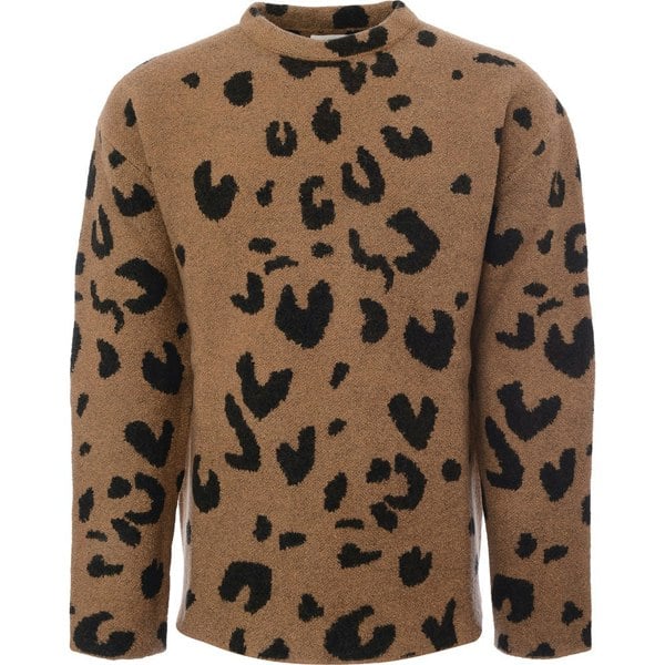 Jil Sander Mens Jil Sander Leopard Mohair Crew Knit in Beige