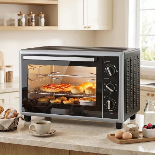 HOMCOM 46L Mini Oven with Convection, Rotisserie, 60 Minute Timer, Black