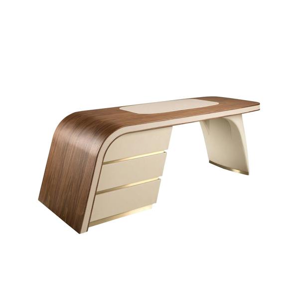 Angel Cerdá Writing Desk in Walnut and Wood Upholstered in Cream Leatherette 3268
