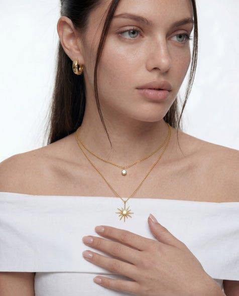 Elk & Bloom 14K Gold Double Star Diamanté Pendant Necklace