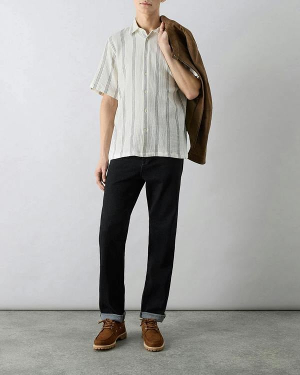 Oliver Sweeney Somerton Mens Striped Linen Shirt - Charcoal Stripe