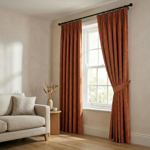 Braga made-to-measure curtains in Reef, styled in a living room