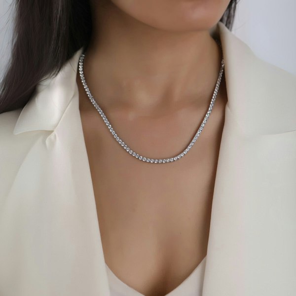 Spero London Sterling Silver Large Tennis Necklace and Bracelet Set - 3mm