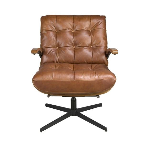 Angel Cerdá Dark brown leather and walnut swivel armchair 5154
