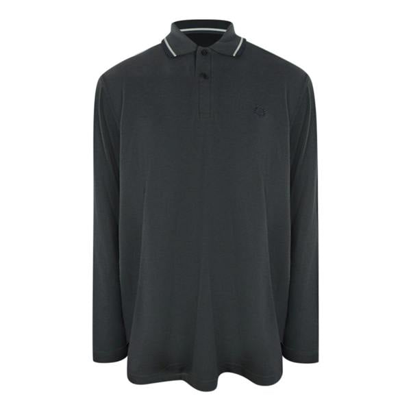 Fred Perry White Twin Tipped Collar Gunmetal Grey Long Sleeve Polo Shirt
