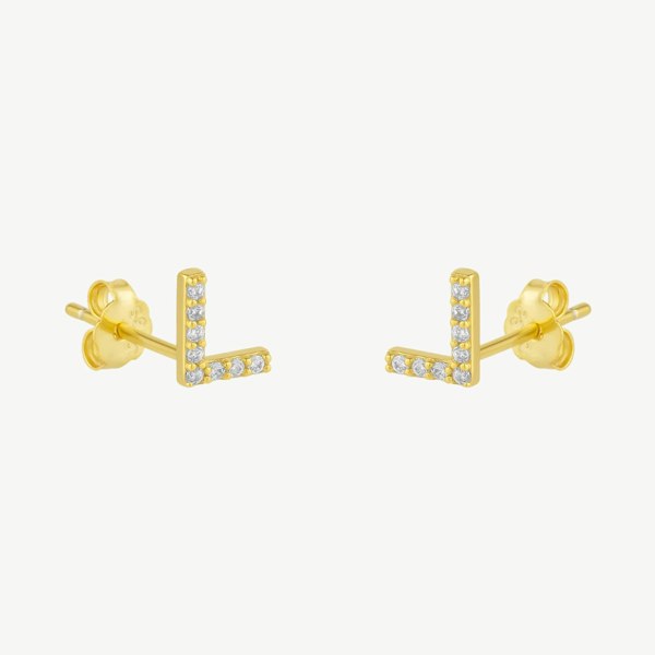 Spero London Initial Letter Stud Earrings Sterling Silver in 18K Gold Plated - Pair