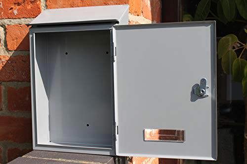 The Garden Marketplace Galvanised Steel Wall Mounted Post Box in Grey with Perspex Name Tab, 2 Keys Included, Fixings Supplied
