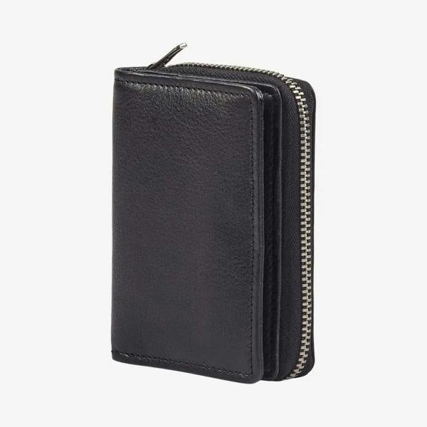 Compact black real leather RFID card holder for everyday use
