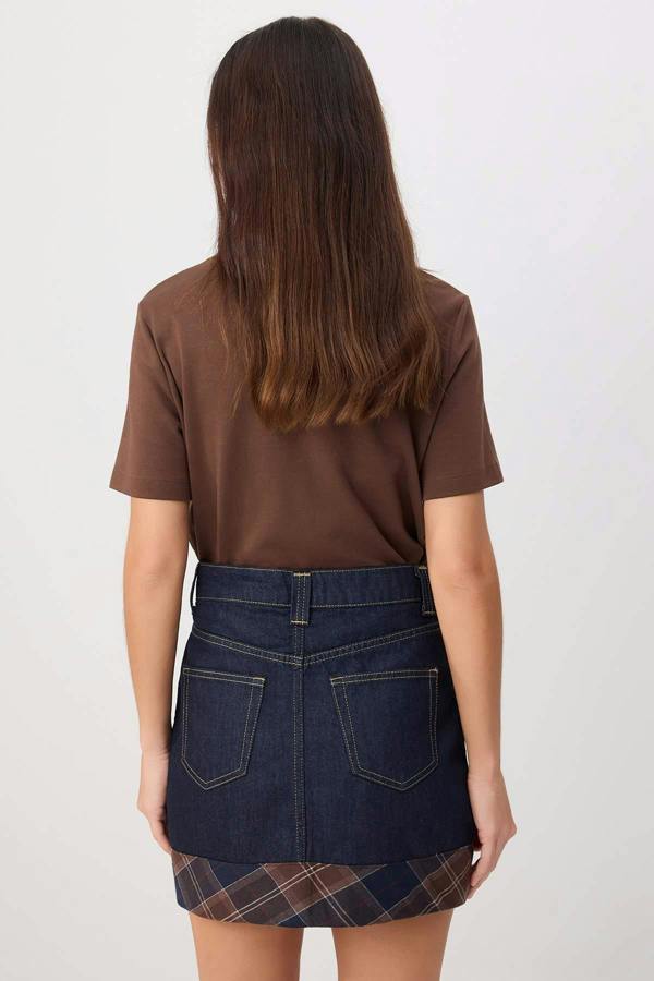 High Waist Detail Mini Denim Skirt