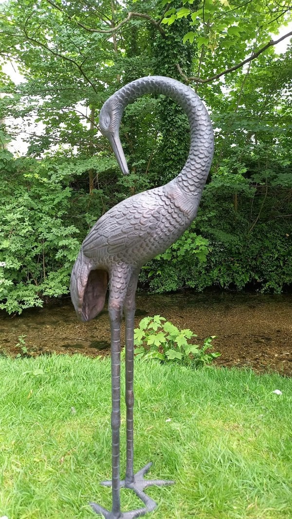 Inspirational Gifting Love Crane Garden Ornament Aluminium with Bronze Finish 1m tall