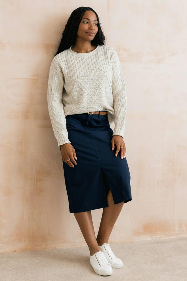 Lily & Me Bryony Flecked Knit Cable Knit Jumper Ecru