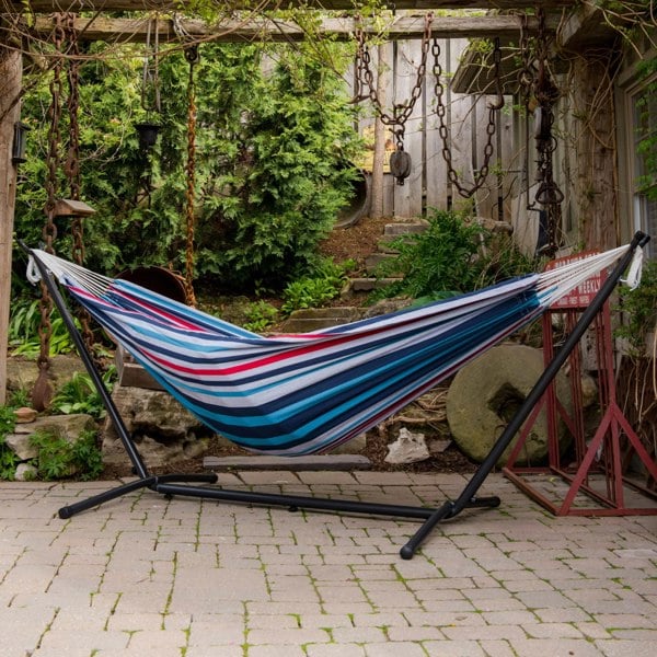 Vivere Double Cotton Hammock with Stand (280cm) - Denim